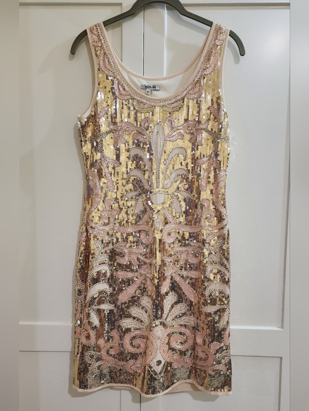 Minuet Petite Pink & Gold Sequined Mini Dress